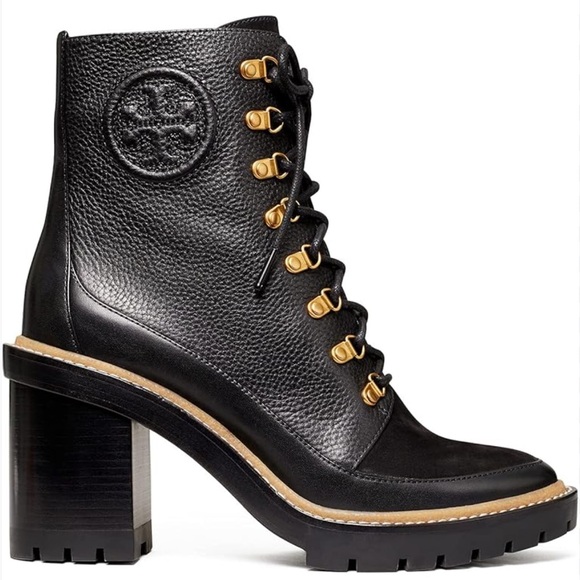 Tory Burch combat boots Black Leather Ankle Boots Sz